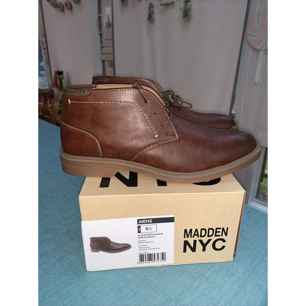 New Madden NYC Men’s Adam Chukka Dress Boots Leather Brown Cognac Size 9.5